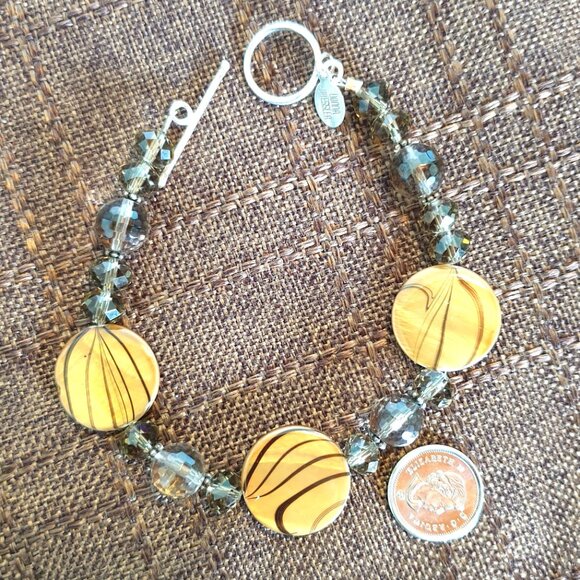 8’’ Vintage Donna Dressler 925 Sterling Silver Art Glass Crystal Bracelet - Picture 8 of 10